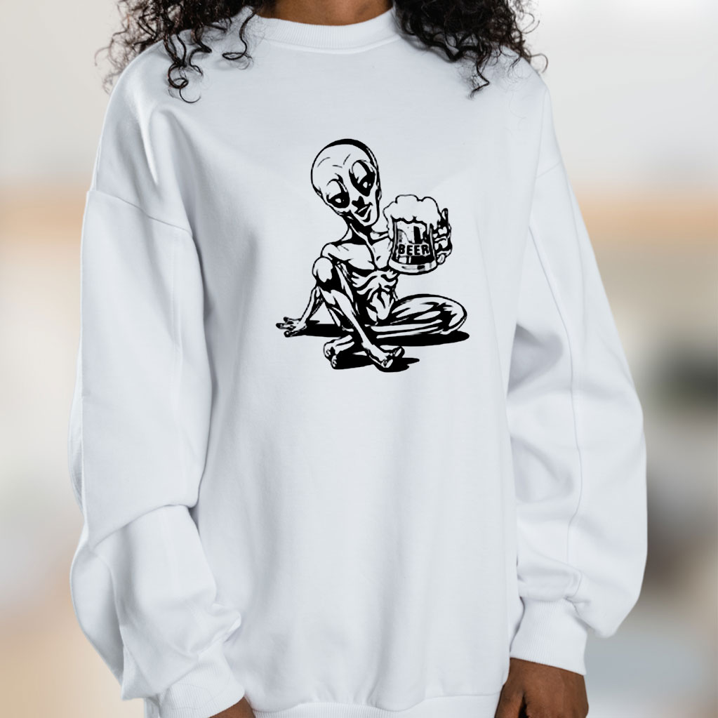 Alien Drinking Beer Graphic Sweatshirt