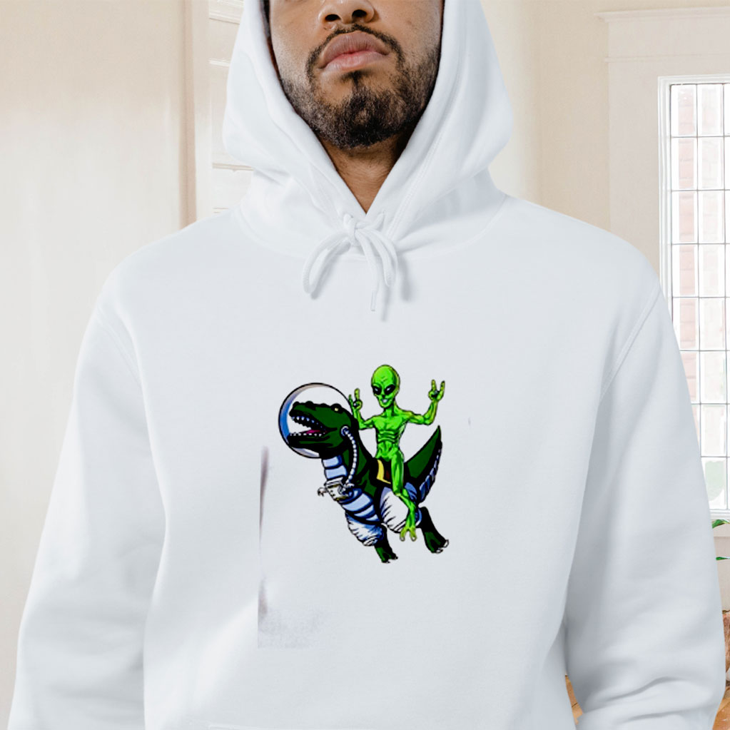 Alien Riding T Rex Graphic Hoodie