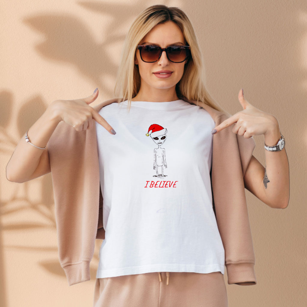 Believe Alien Christmas Aesthetic Graphic Tees