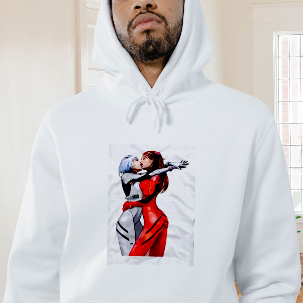 Neon Genesis Evangelion Rei Ayanami Asuka Kiss Pin Up Anime Manga Sexy Hot Senpai Graphic Hoodie