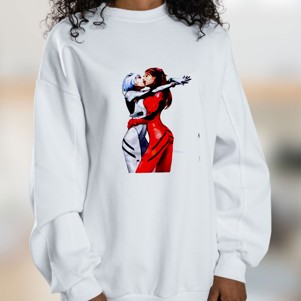 Neon Genesis Evangelion Rei Ayanami Asuka Kiss Pin Up Anime Manga Sexy Hot Senpai Graphic Sweatshirt