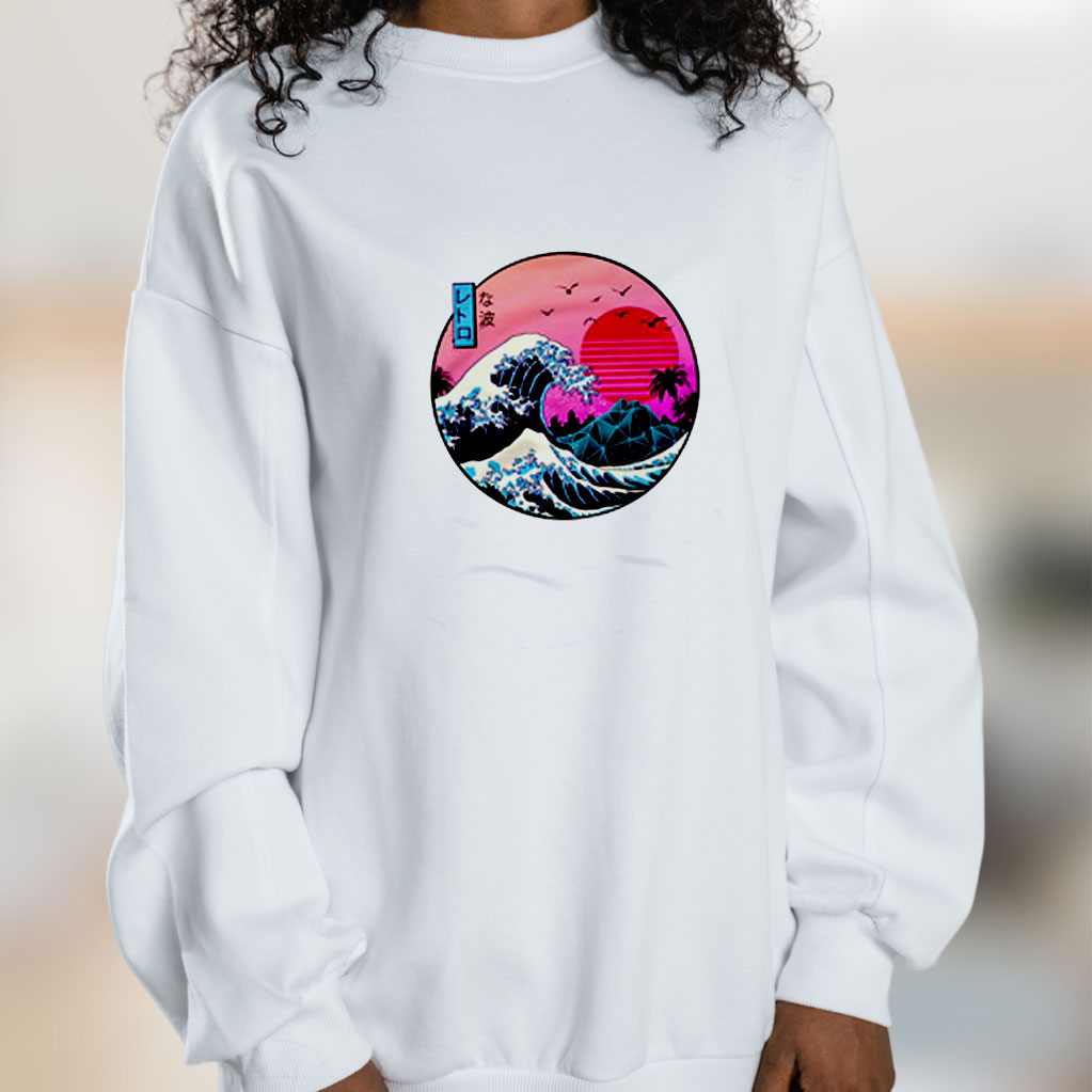 Tsunami Synthwave Vapor Wave Japan Japanese 80s Electronic Graphic Sweatshirt