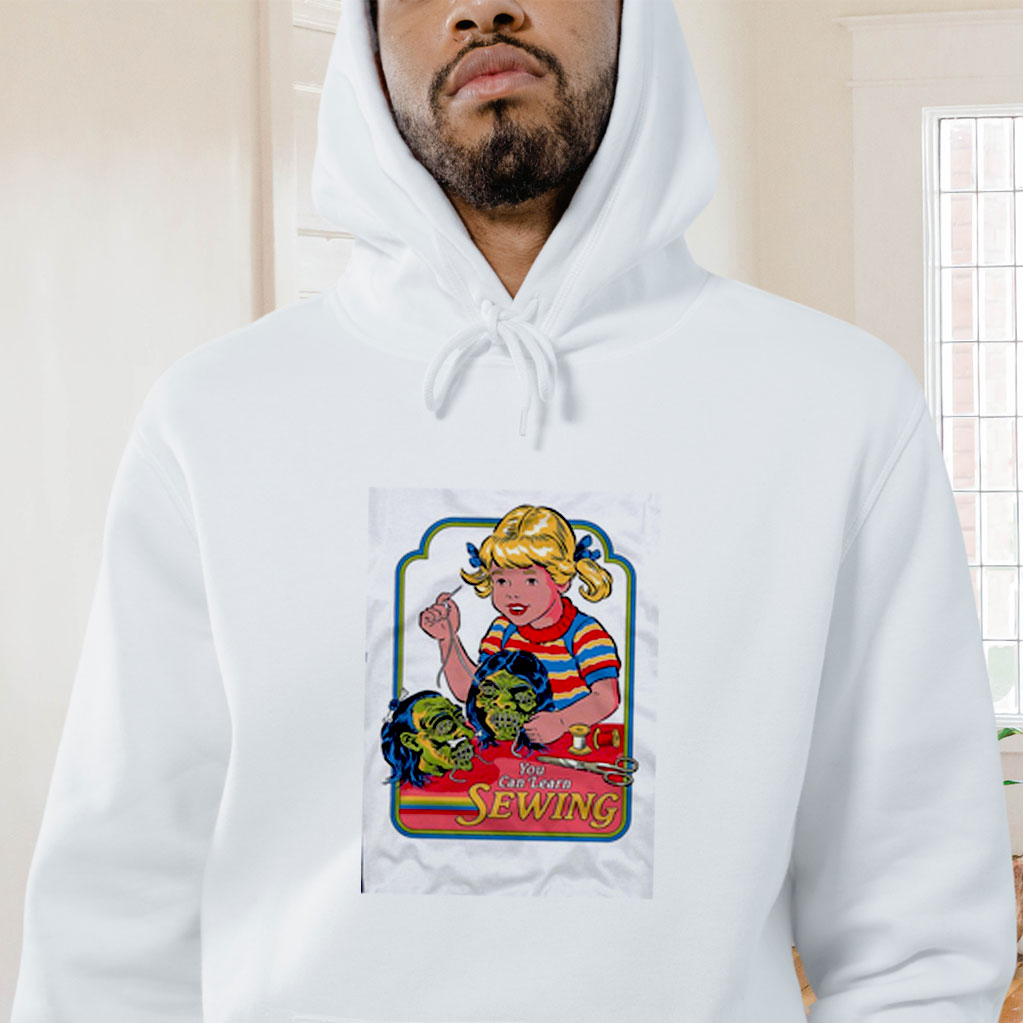 You Can Learn Sewing Funny Dark Humor Retro Pop Art Graphic Hoodie